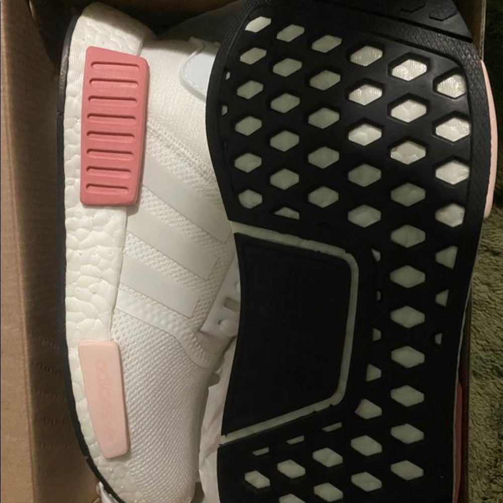 Size 6 1/2 NMD All white with pink bumpers